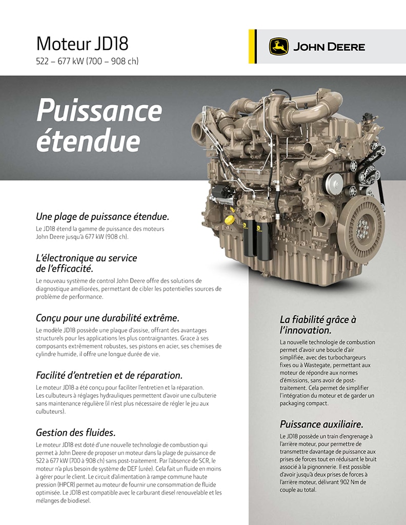 Capture d'écran de la brochure du moteur JD18
