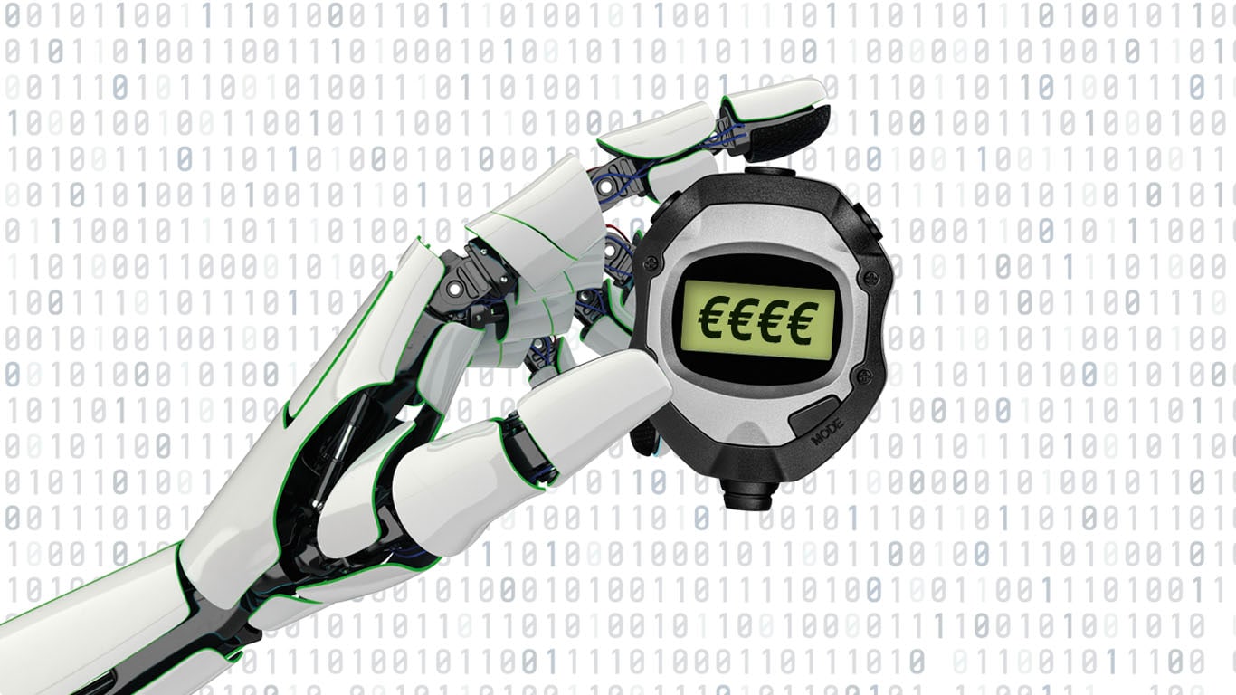 Main de robot tenant un chronomètre avec les conditions de commande anticipée