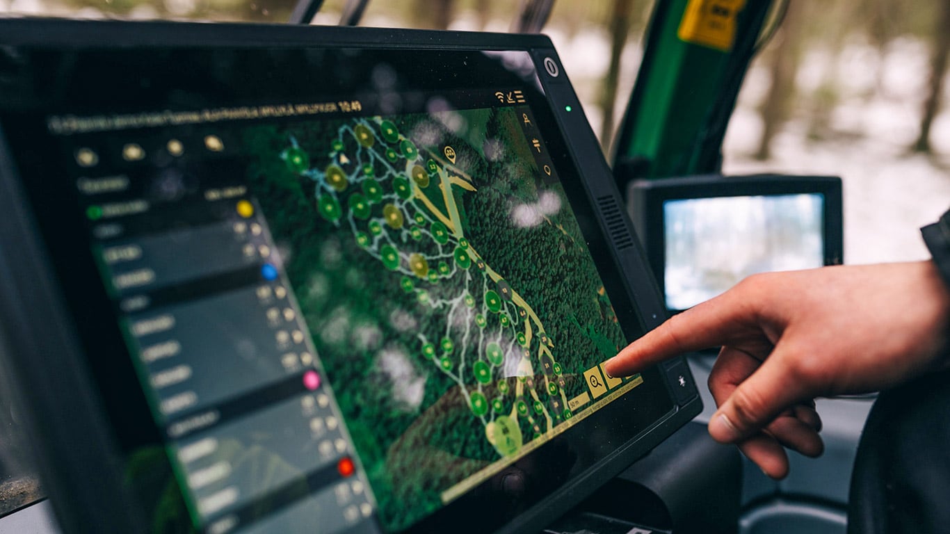 Console d’un PC d’une machine forestière John Deere