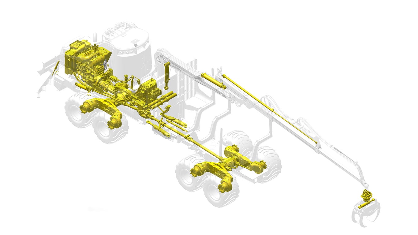 Machine de base avec groupe motopropulseur et éléments hydrauliques